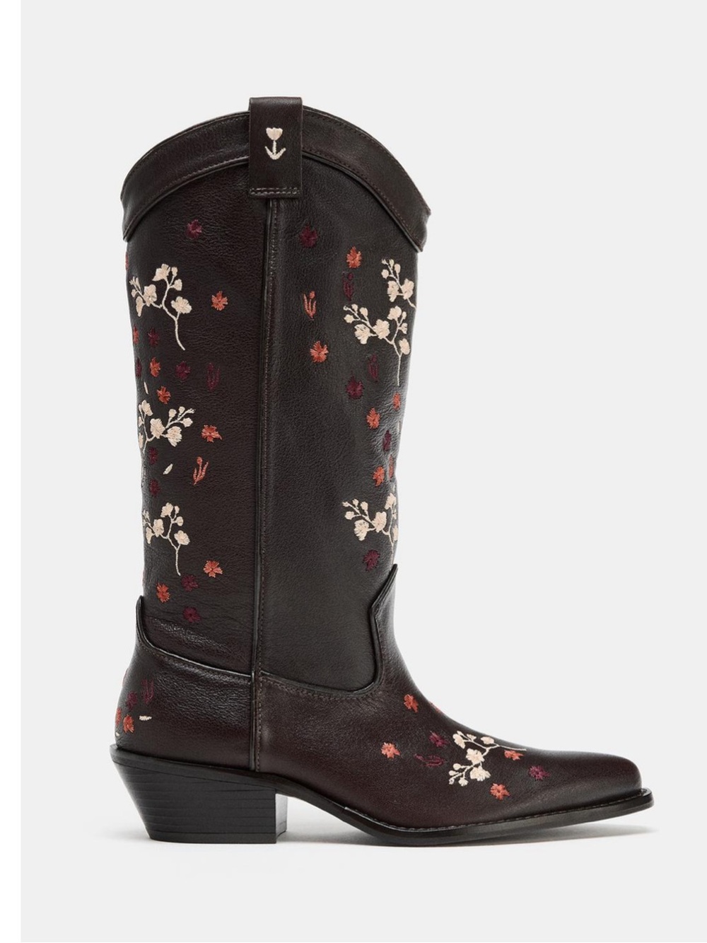 LEATHER EMBROIDERED COWBOY BOOTS 39 40 8 9 DARK BROWN WESTERN FLORAL 3008/710